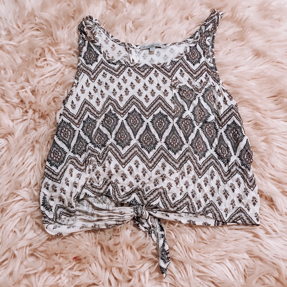 Boho print tie tank top